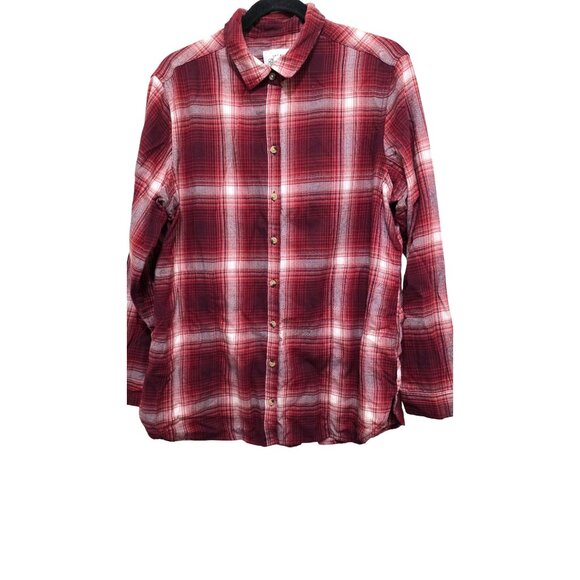Jachs Girlfriend Women's Red Plaid Button-Up Shirt Size L Long Sleeve Soft - Picture 1 of 8